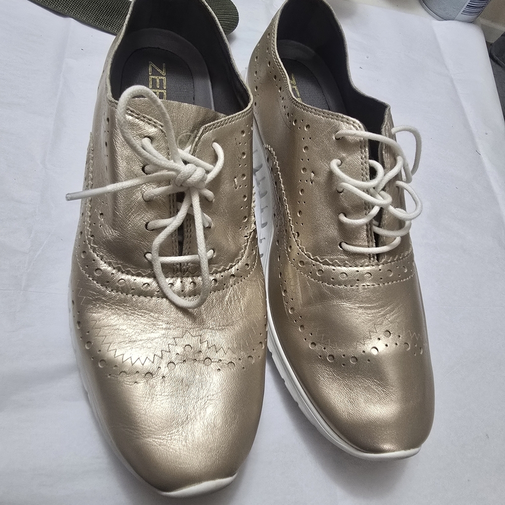 Cole Haan Women's Metallic Champagne Lace-Up Wingtip Sneakers
